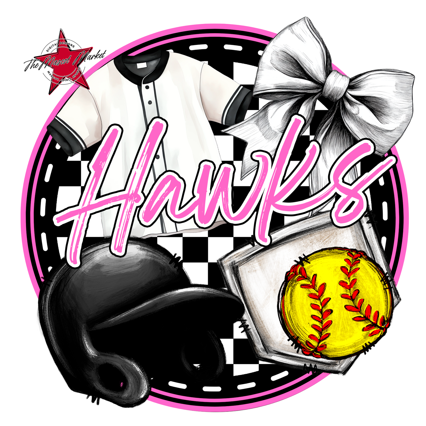 Hawks Circle Softball Design-Baby Pink