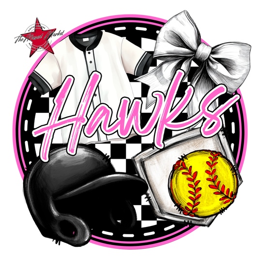 Hawks Circle Softball Design-Baby Pink