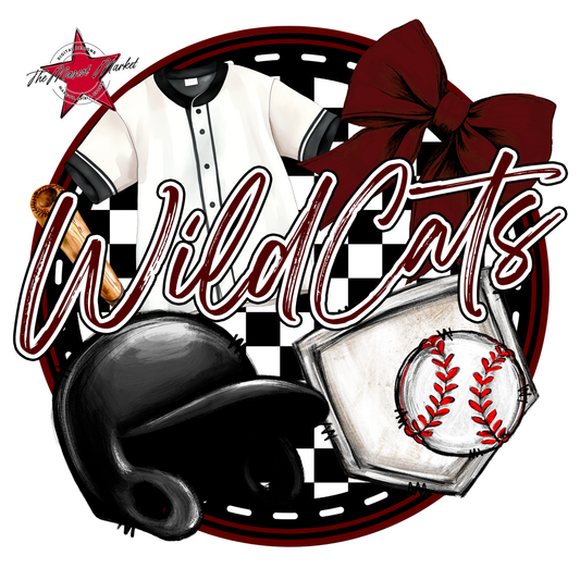 Wildcats Circle Baseball Design-Maroon