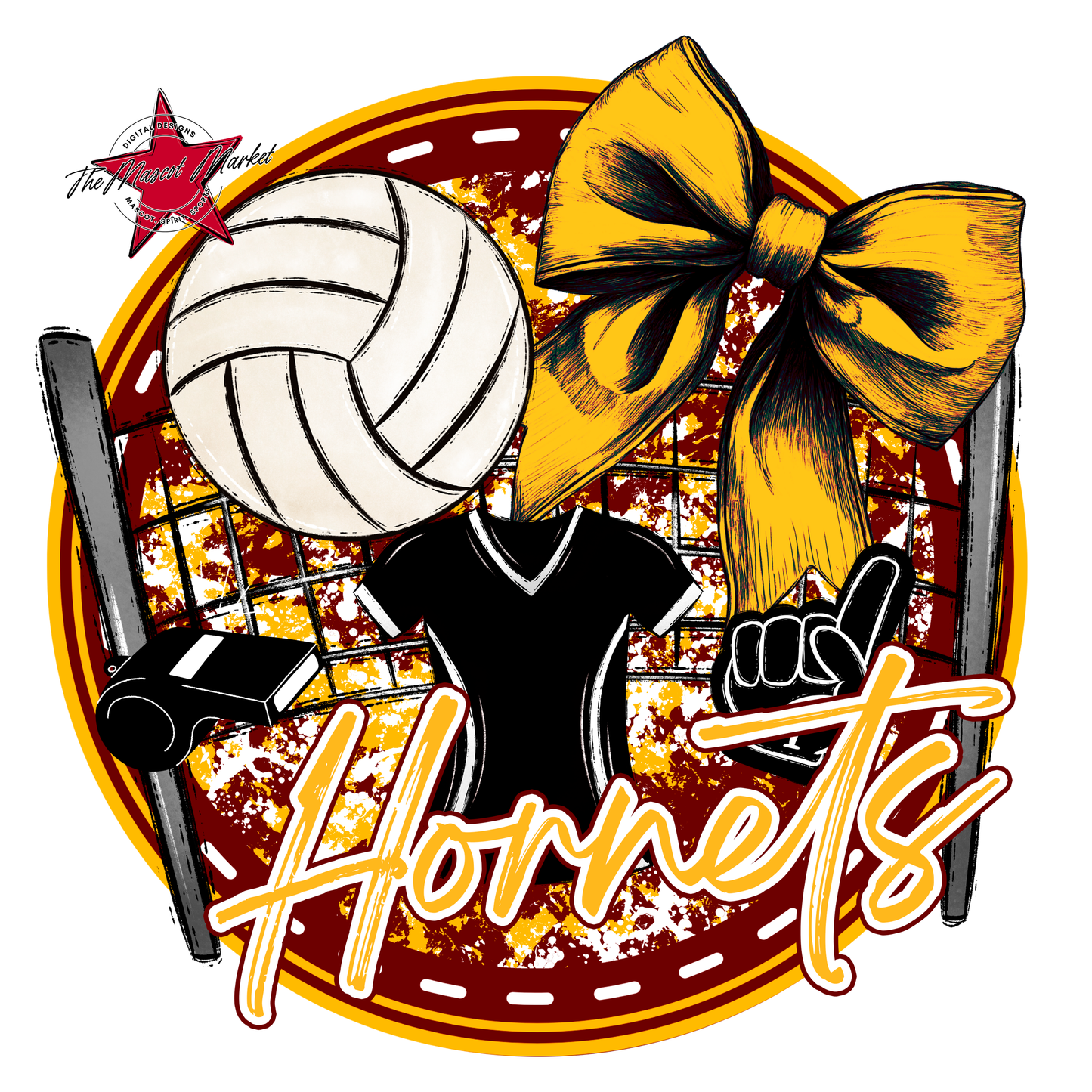 Hornets Circle Volleyball Design-Maroon-Yellow