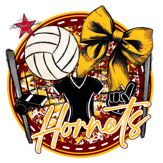 Hornets Circle Volleyball Design-Maroon-Yellow
