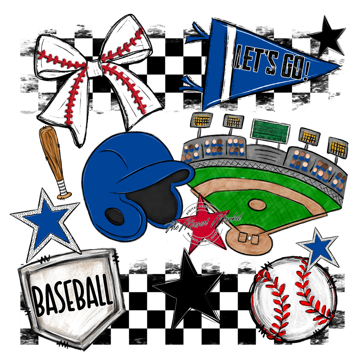 Baseball Checkers Spirit Design-Off Blue2