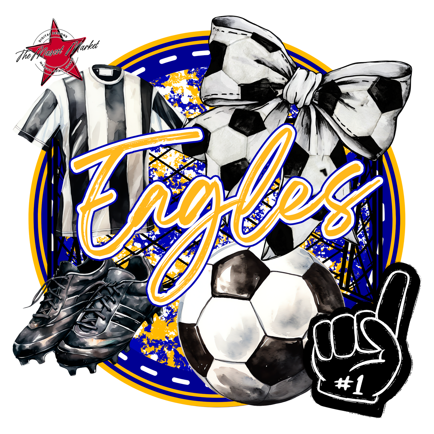 Eagles Circle Soccer Design-Blue-Yellow