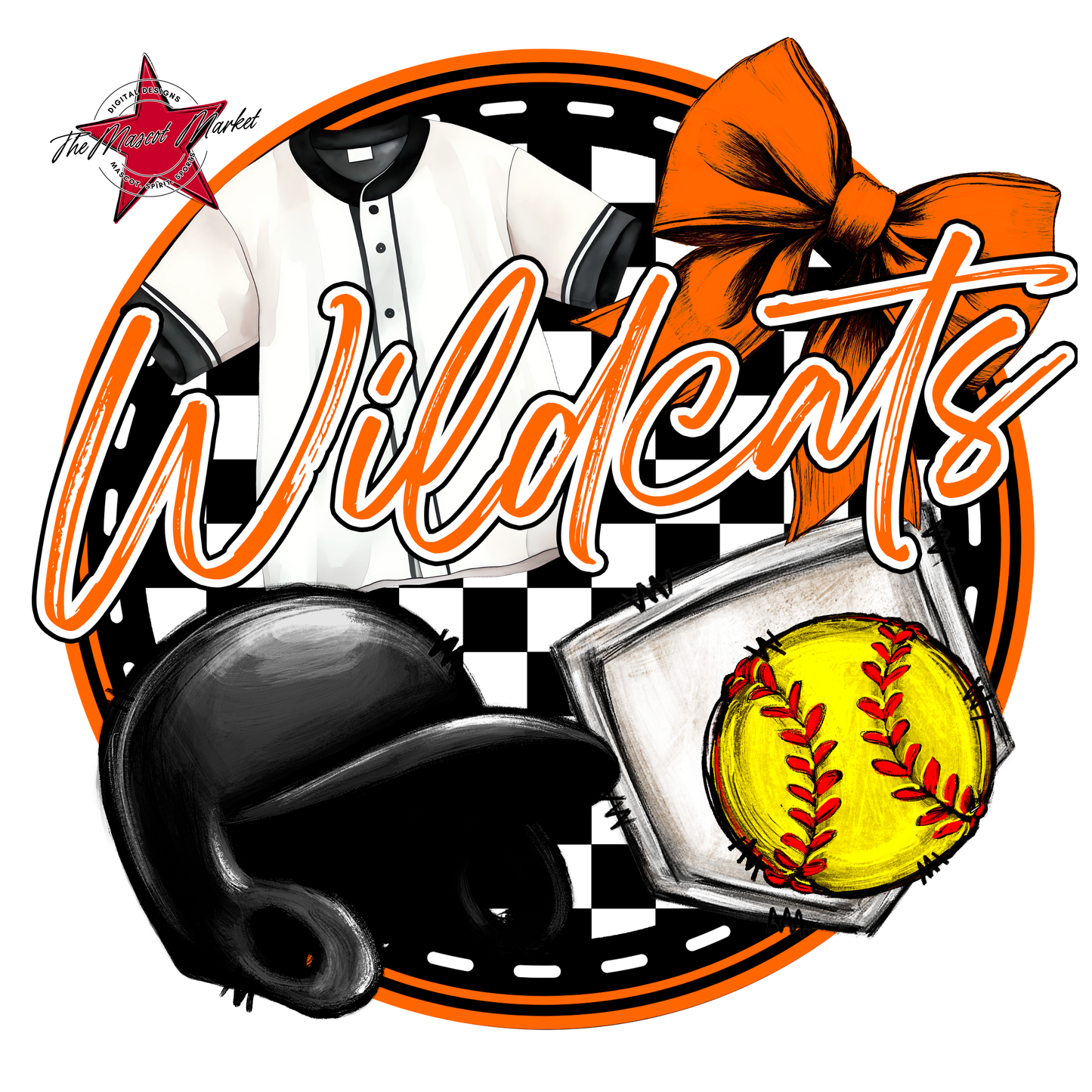 Wildcats Circle Softball Design-Orange