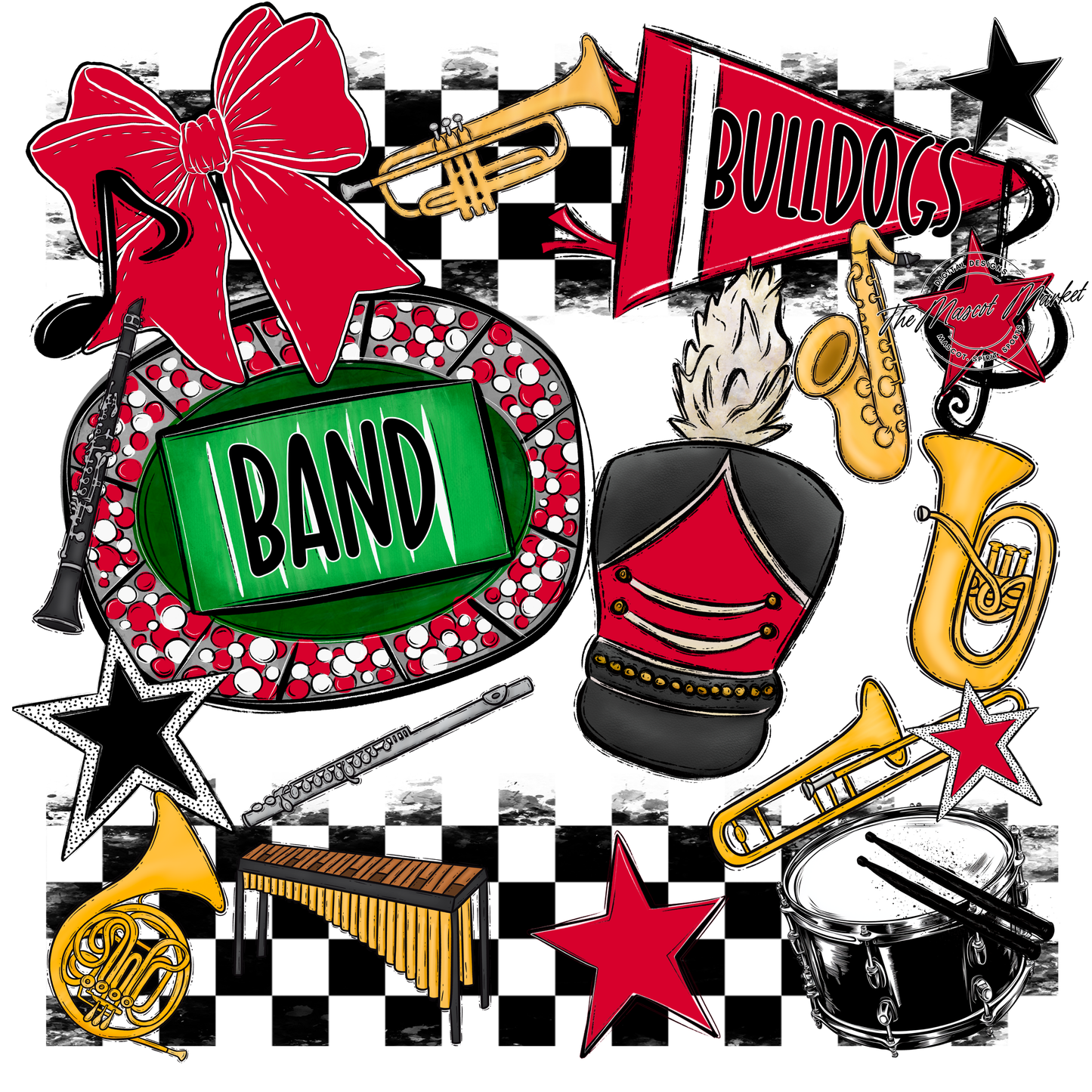 Bulldogs Checkers Band Spirit Design-Red