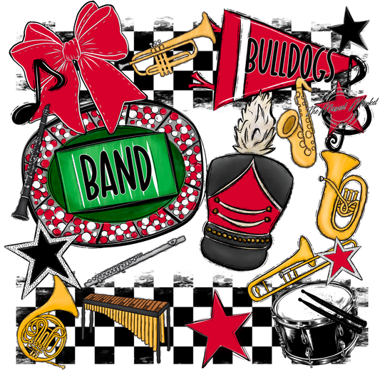Bulldogs Checkers Band Spirit Design-Red
