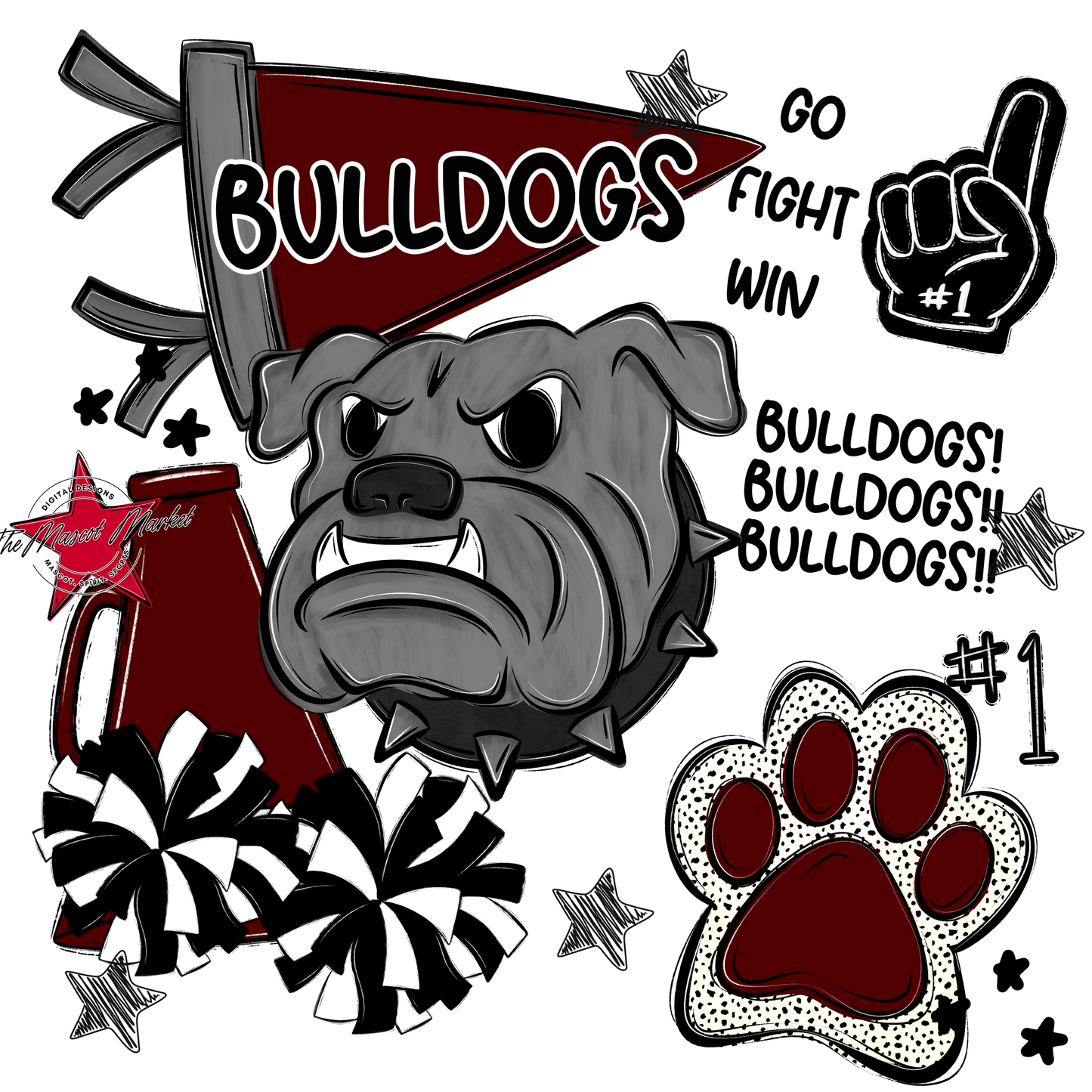 Bulldogs Mixed Mascot Spirit Design-Maroon