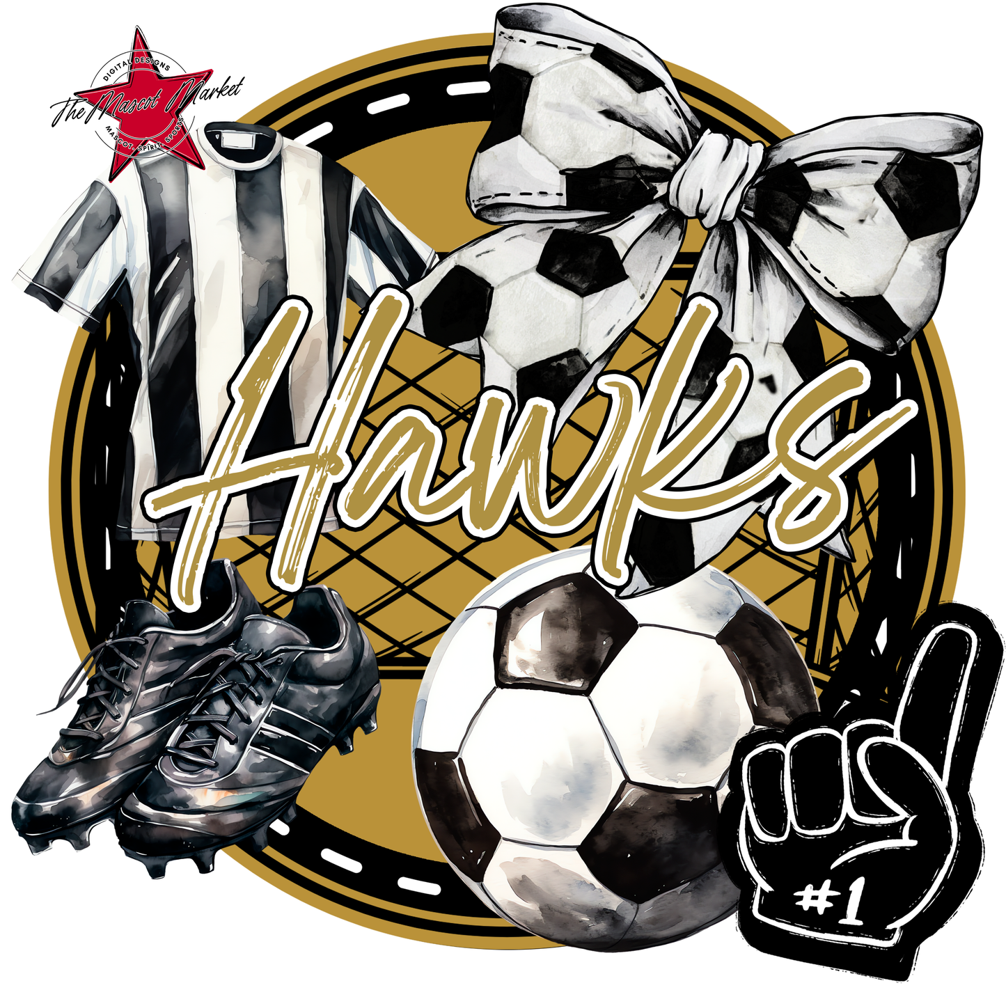Hawks Circle Soccer Design-Gold