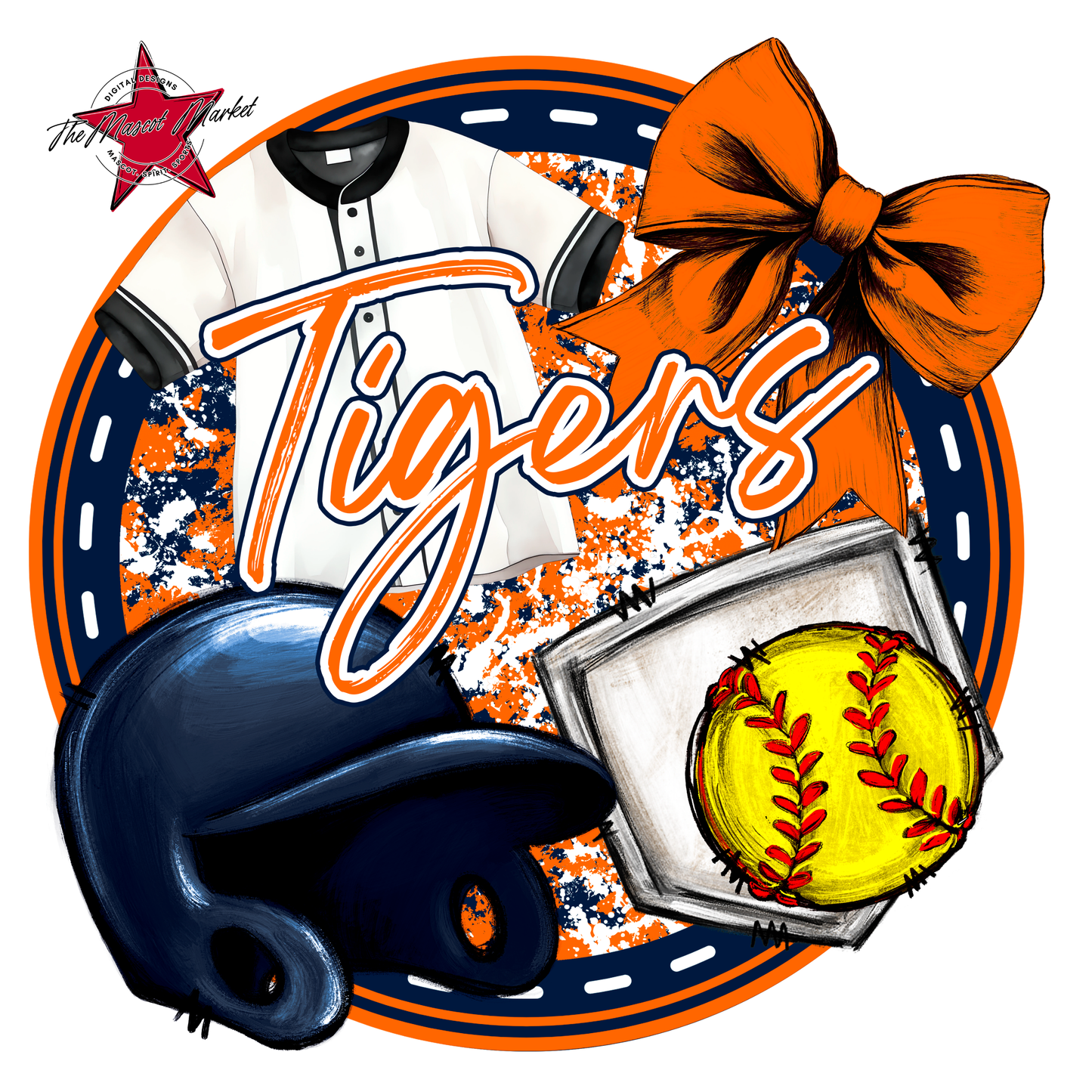 Tigers Circle Softball Design-Navy-Orange