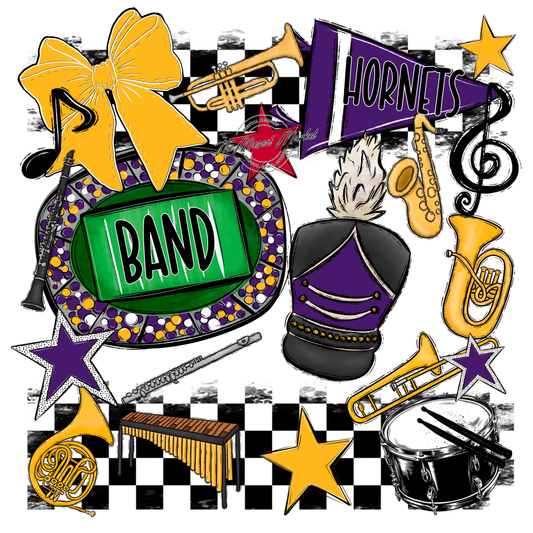 Hornets Checkers Band Spirit Design-Purple-Yellow