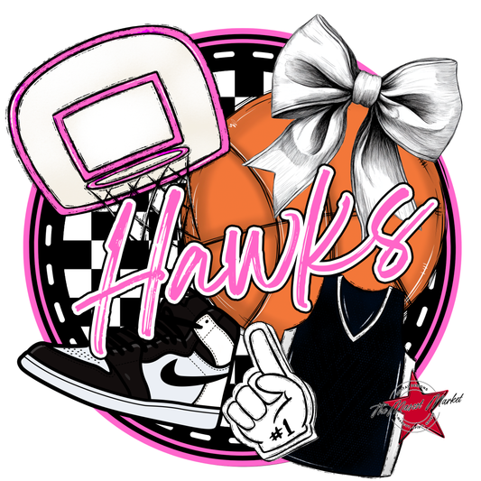 Hawks Circle Basketball Design-Baby Pink