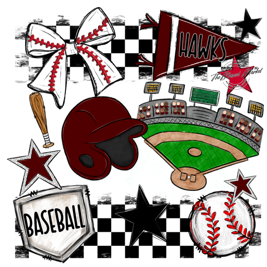 Hawks Checkers Baseball Spirit Design-Maroon