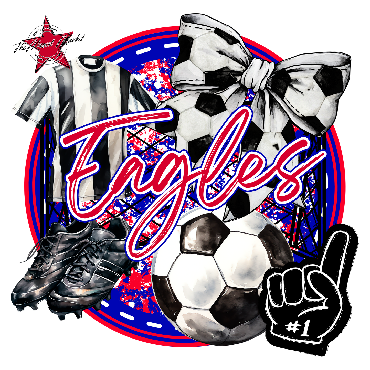 Eagles Circle Soccer Design-Blue-Red