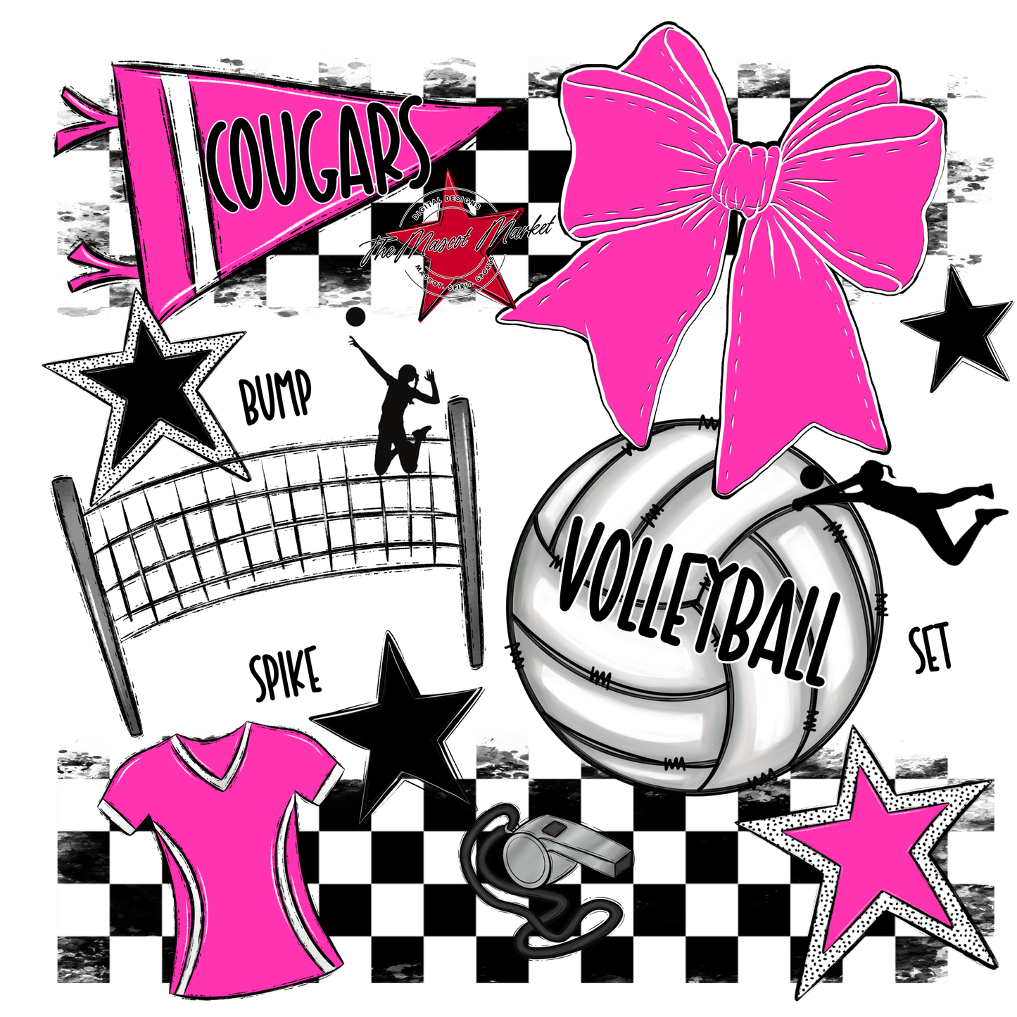 Cougars Checkers Volleyball Spirit Design-Pink