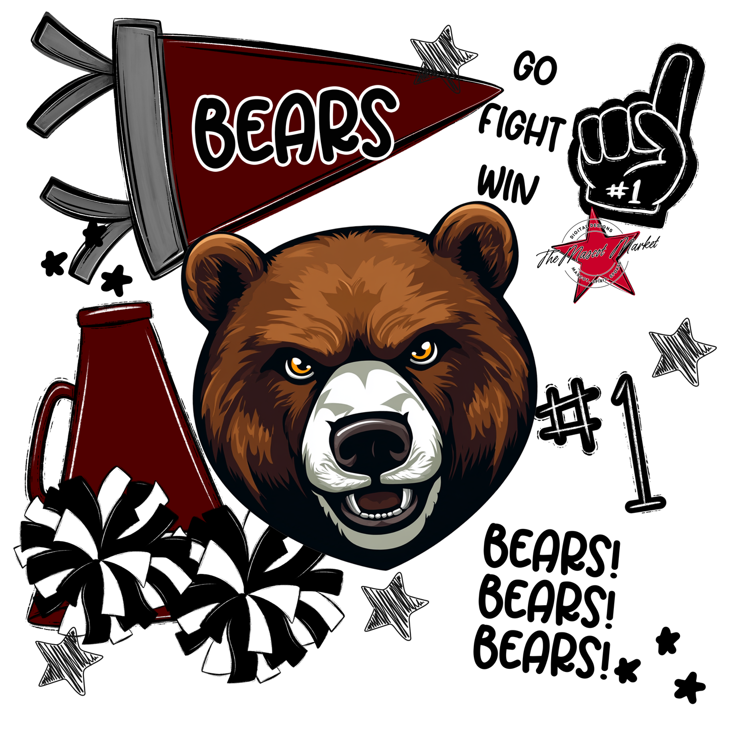 Bears Mascot Spirit Design Megaphone-Maroon
