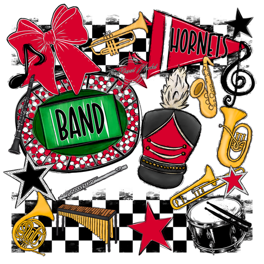 Hornets Checkers Band Spirit Design-Red