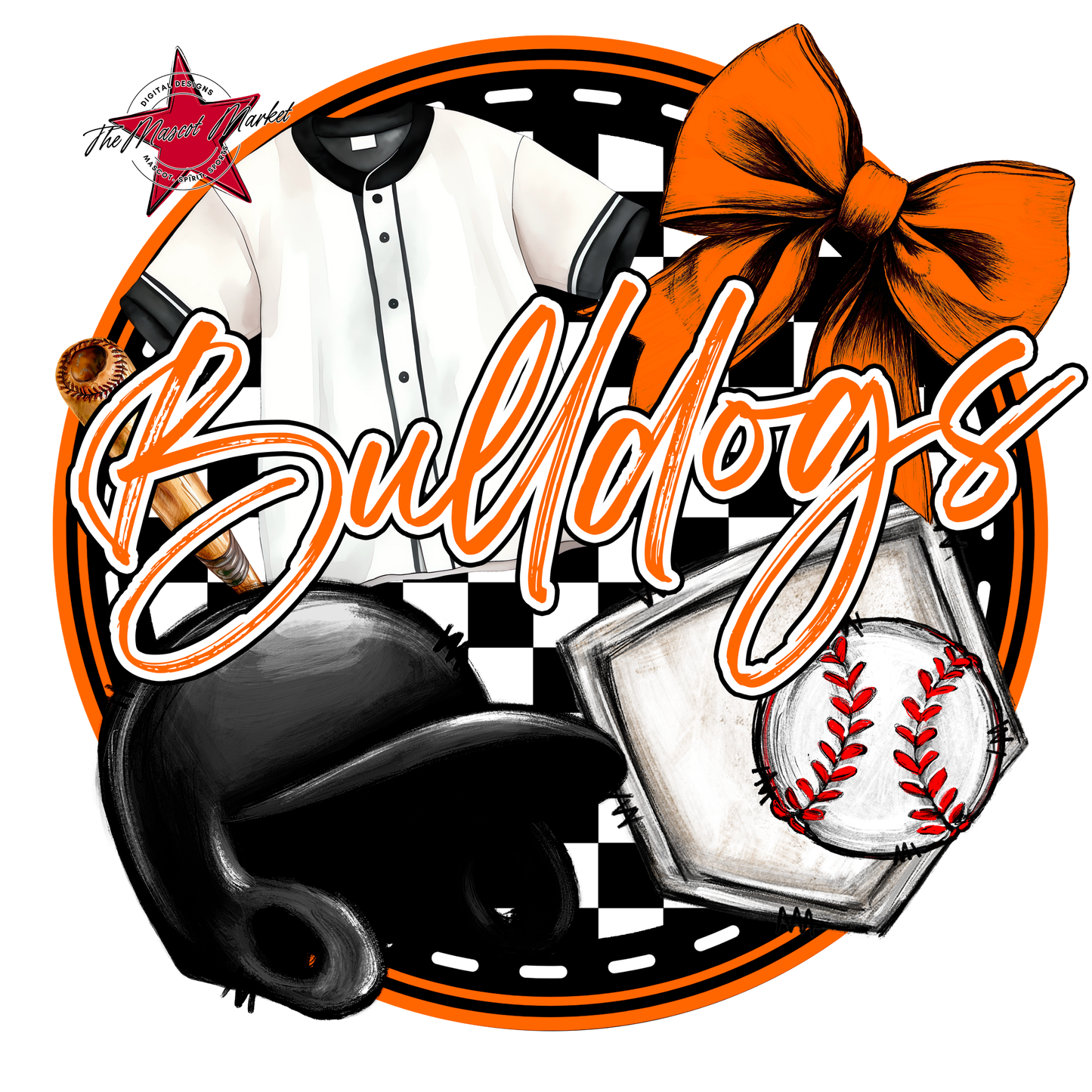 Bulldogs Circle Baseball Design-Orange