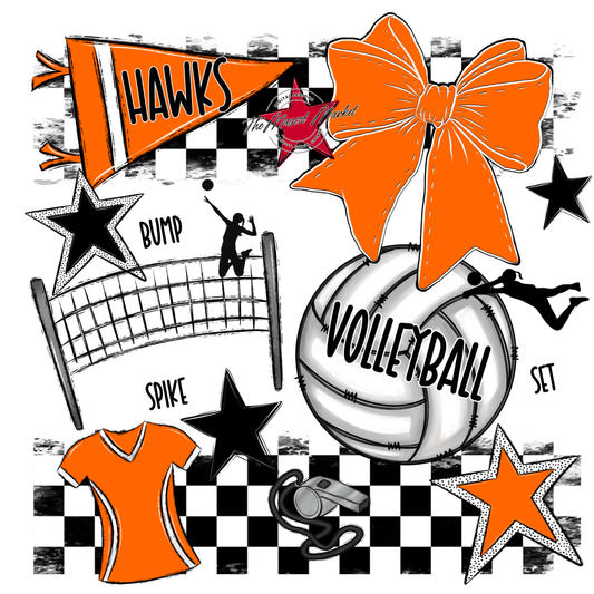 Hawks Checkers Volleyball Spirit Design-Orange