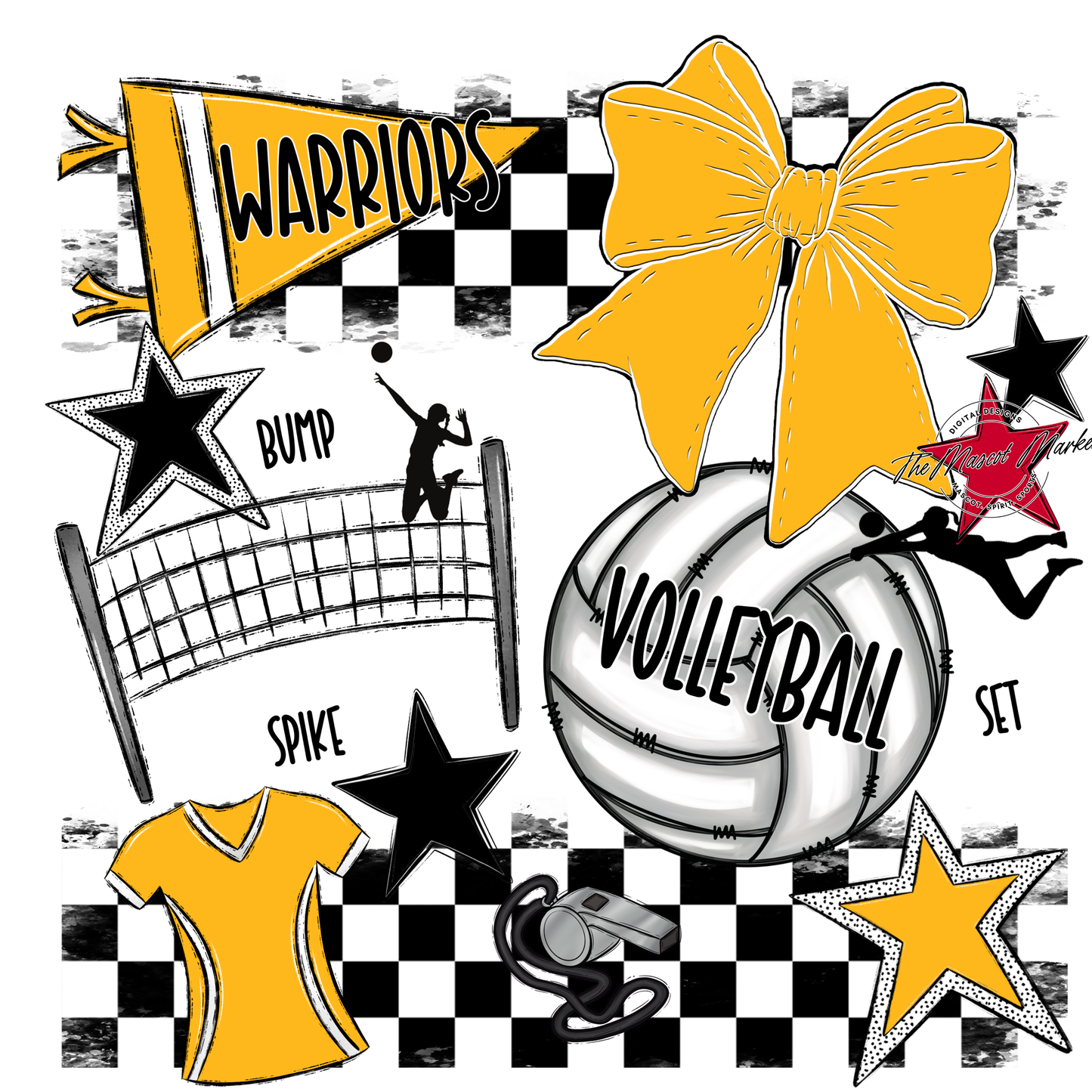 Warriors Checkers Volleyball Spirit Design-Yellow