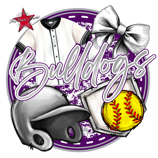 Bulldogs Circle Softball Design-Purple-Grey