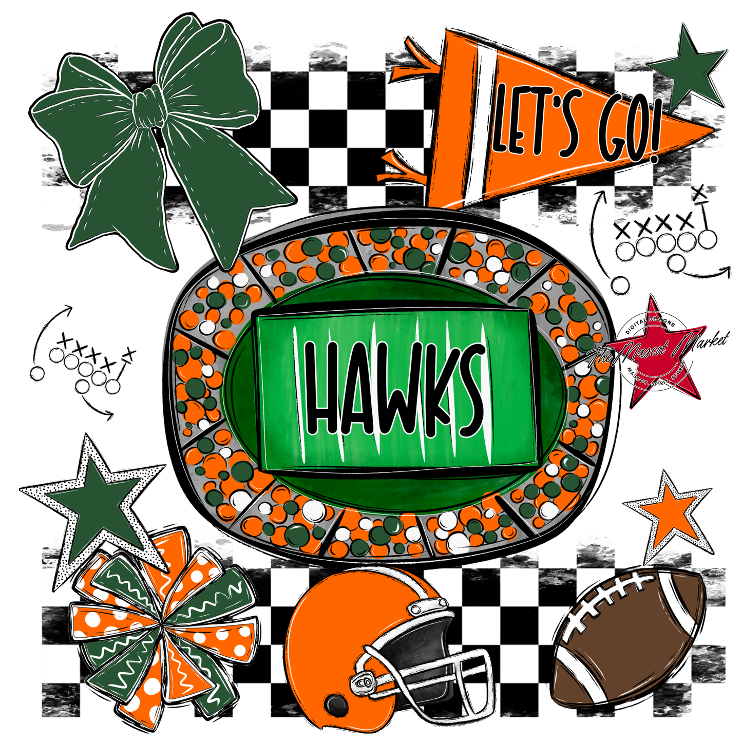 Hawks Checkers Spirit Design-Green-Orange