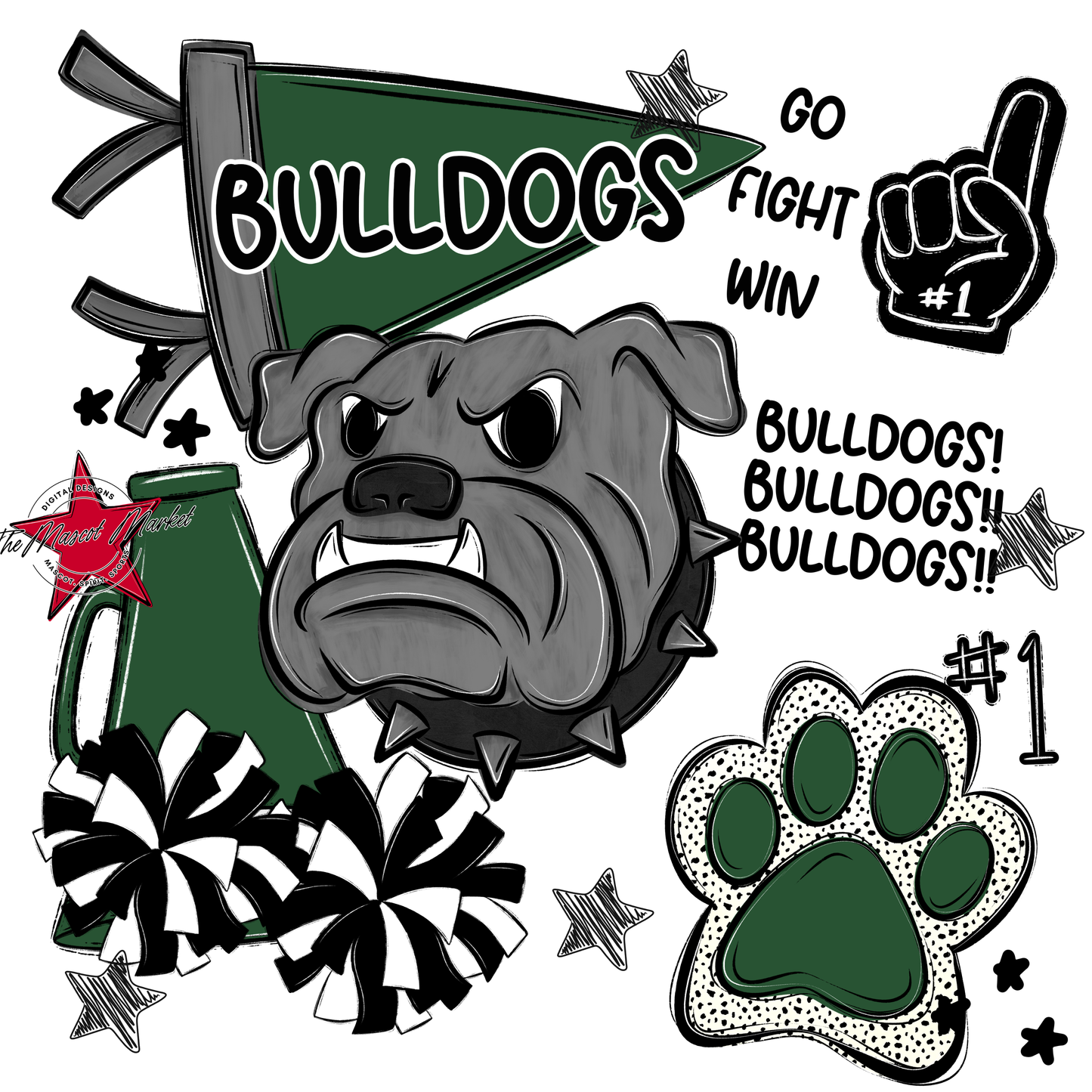 Bulldogs Mixed Mascot Spirit Design-Green