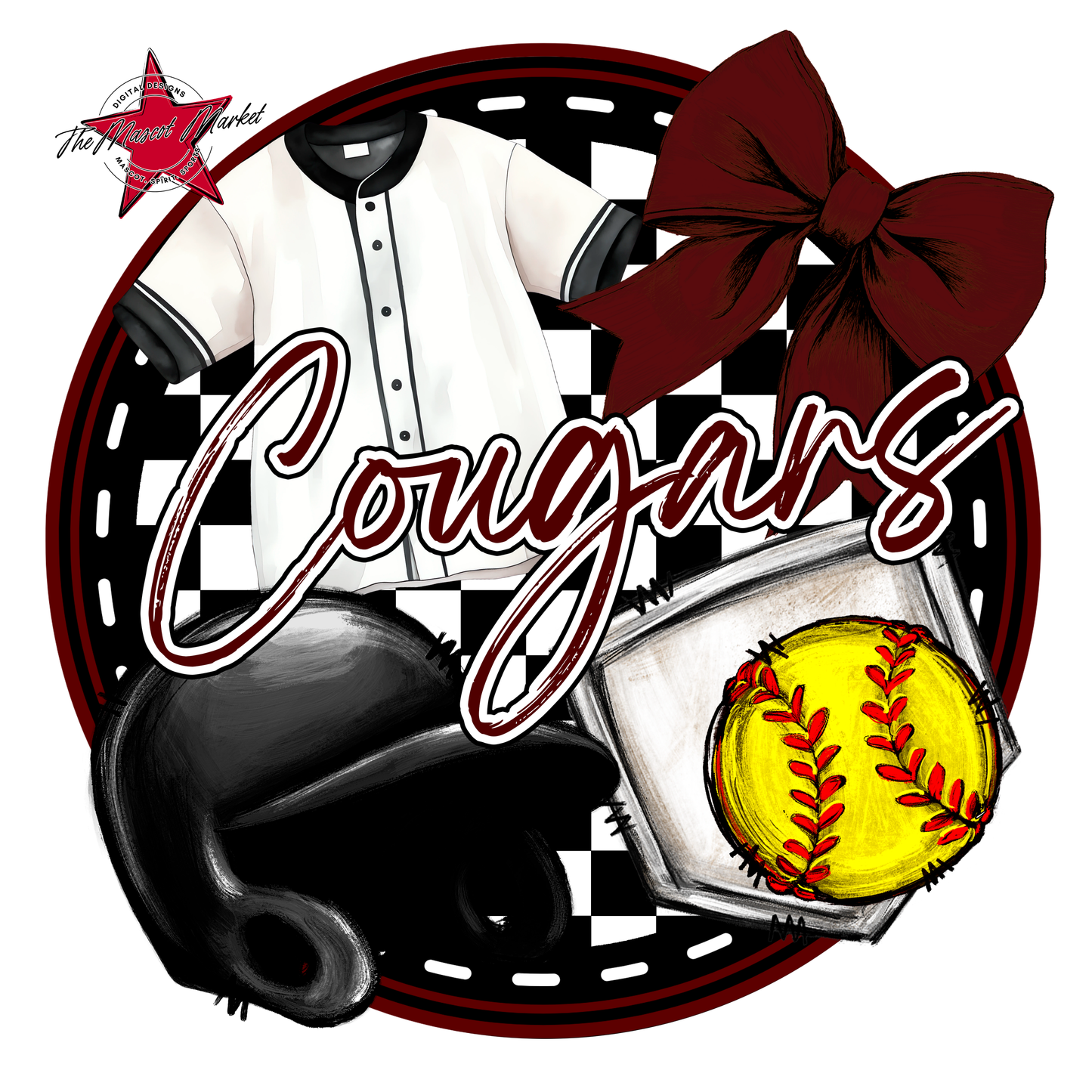 Cougars Circle Softball Design-Maroon
