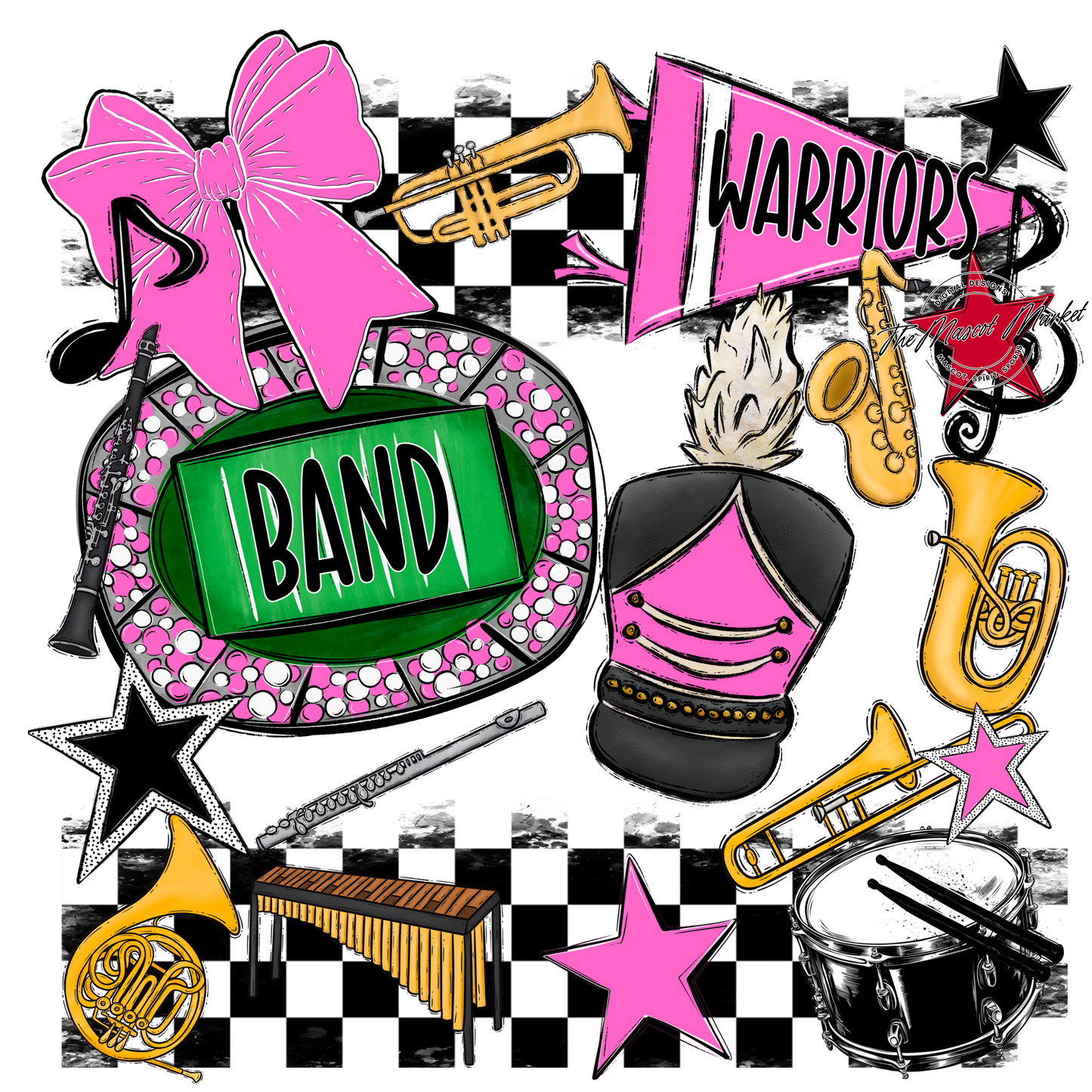 Warriors Checkers Band Spirit Design-Baby Pink