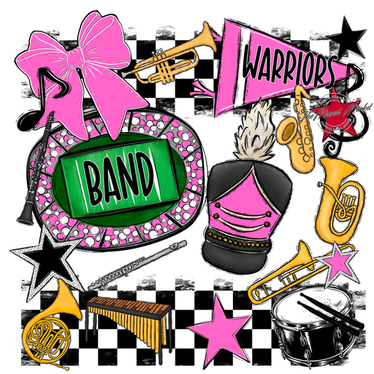 Warriors Checkers Band Spirit Design-Baby Pink