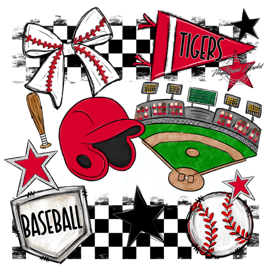 Tigers Checkers Baseball Spirit Design-Red