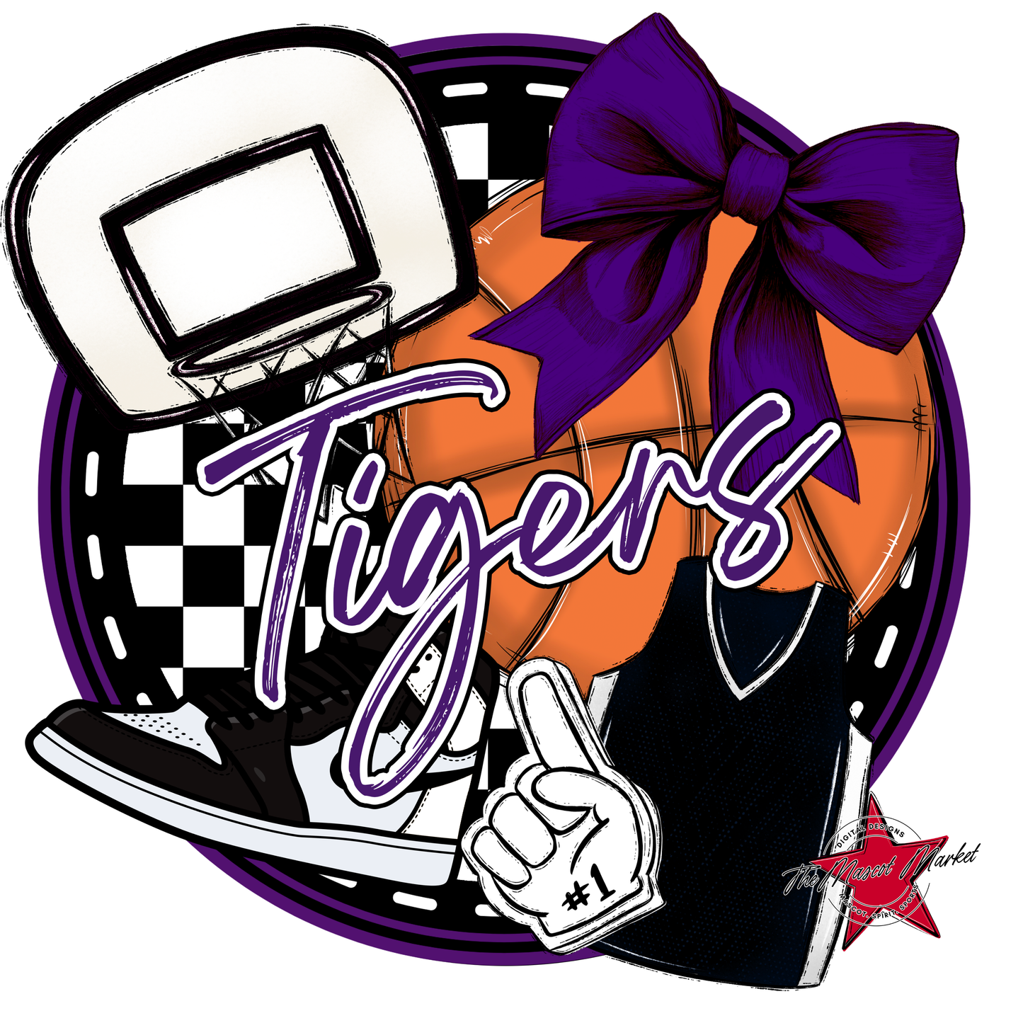 Tigers Circle Basketball Design-Purple