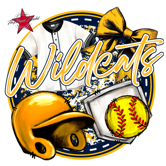 Wildcats Circle Softball Design-Navy-Yellow