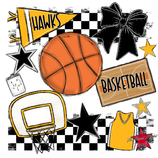Hawks Checkers Basketball Spirit Design-Yellow