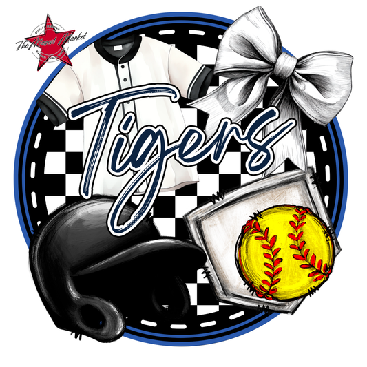 Tigers Circle Softball Design-Navy