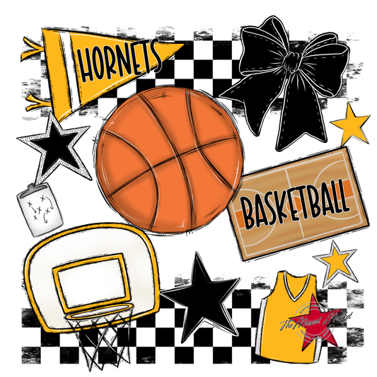Hornets Checkers Basketball Spirit Design-Yellow