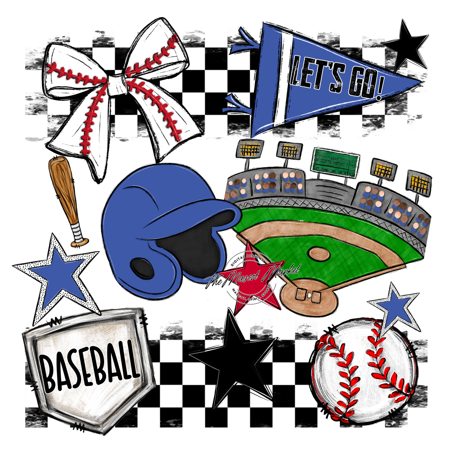 Baseball Checkers Spirit Design-Off Blue