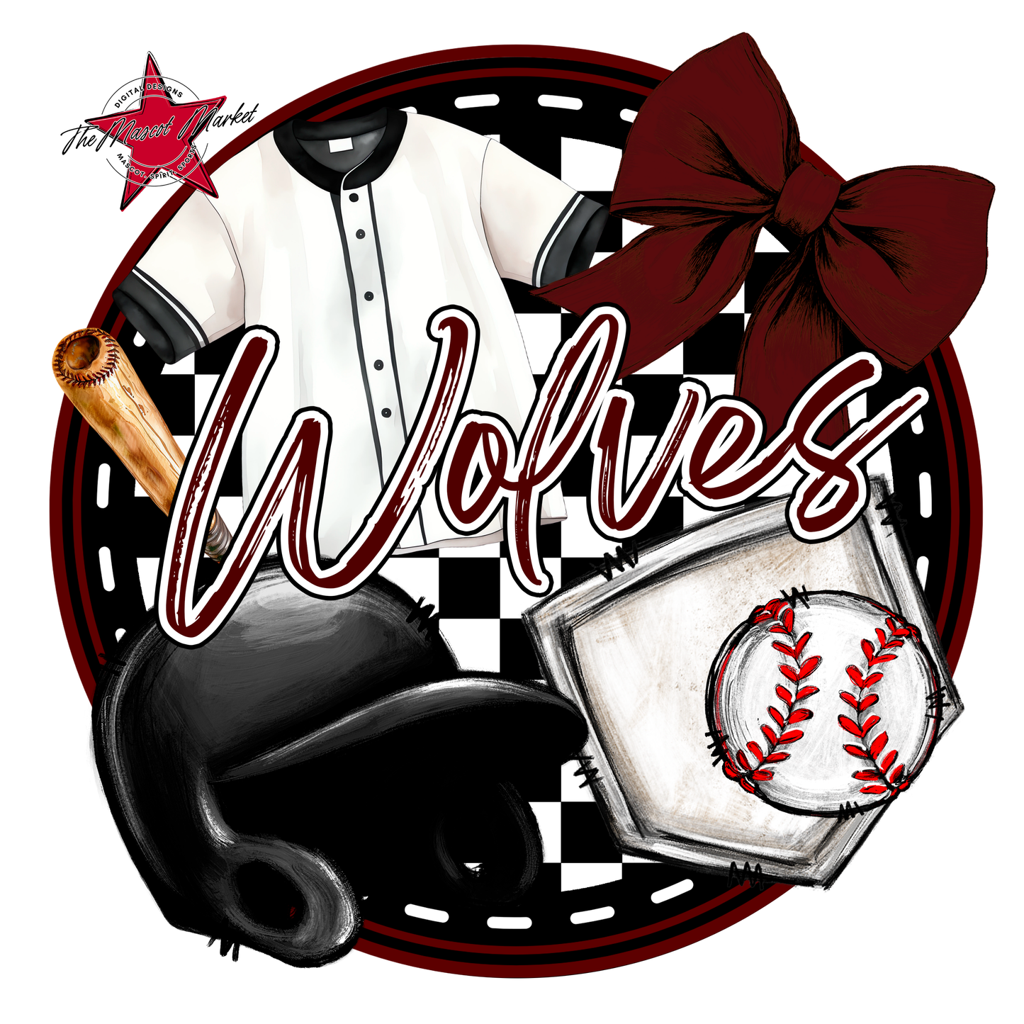 Wolves Circle Baseball Design-Maroon