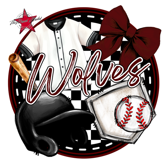 Wolves Circle Baseball Design-Maroon
