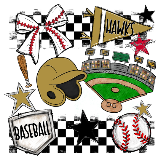 Hawks Checkers Baseball Spirit Design-Gold