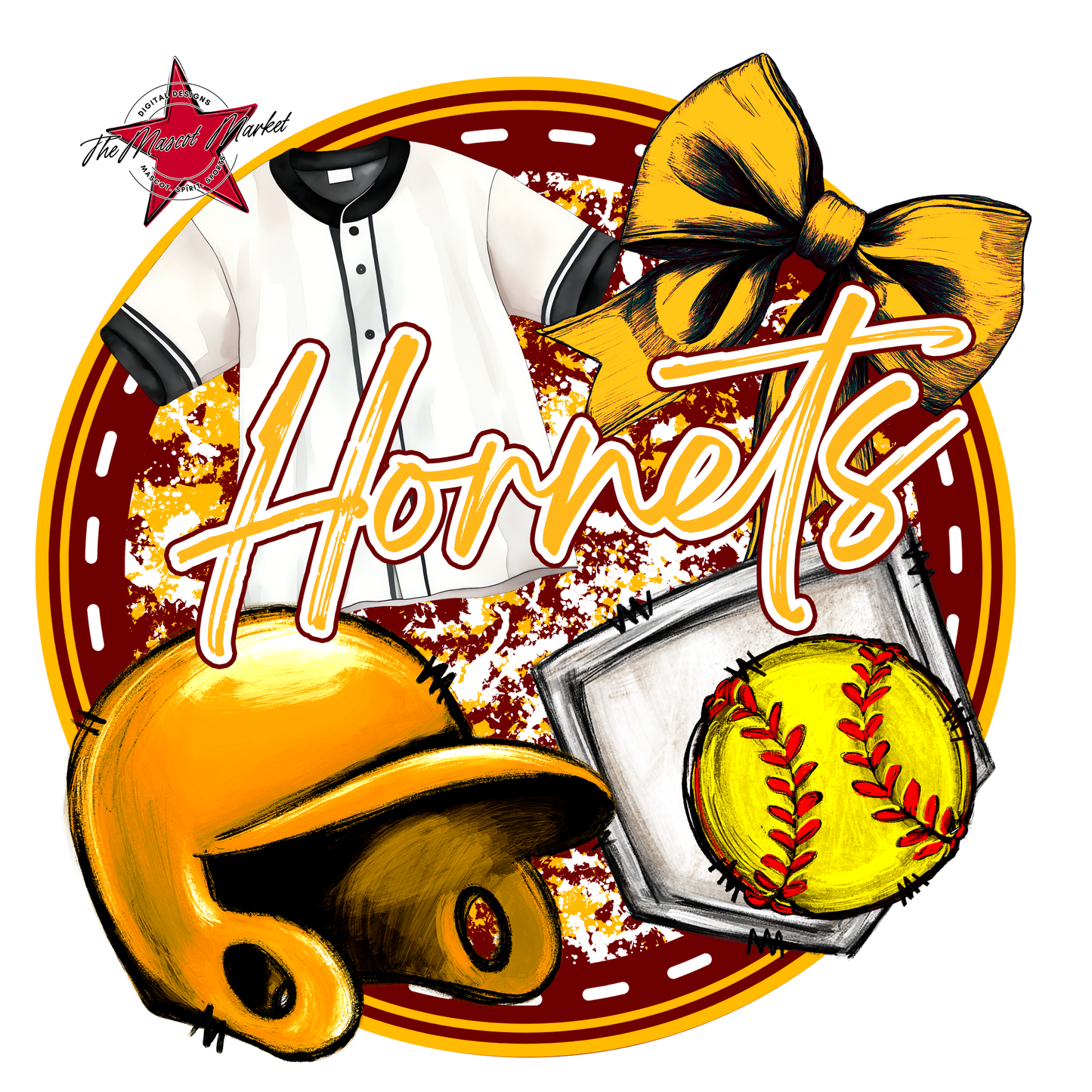 Hornets Circle Softball Design-Maroon-Yellow
