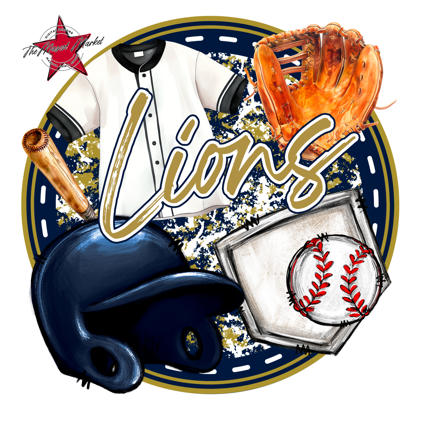 Lions Circle Baseball Design-Navy-Gold