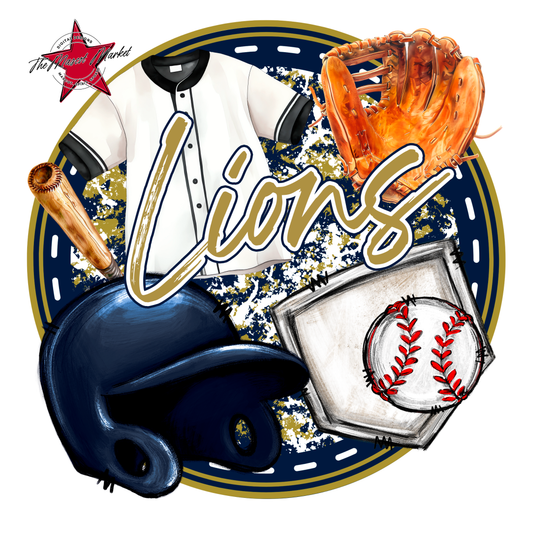 Lions Circle Baseball Design-Navy-Gold