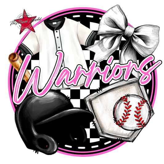 Warriors Circle Baseball Design-Baby Pink