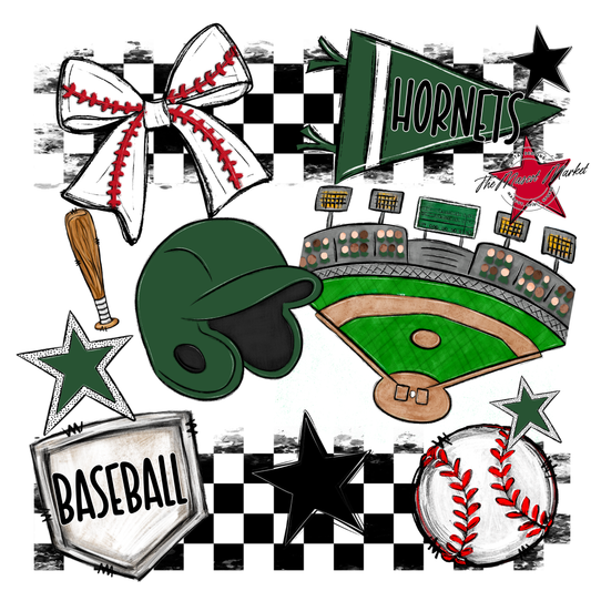 Hornets Checkers Baseball Spirit Design-Green