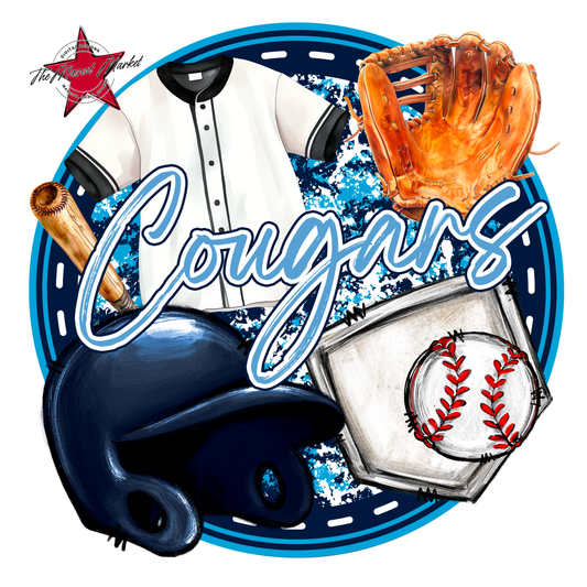 Cougars Circle Baseball Design-Navy-Carolina Blue