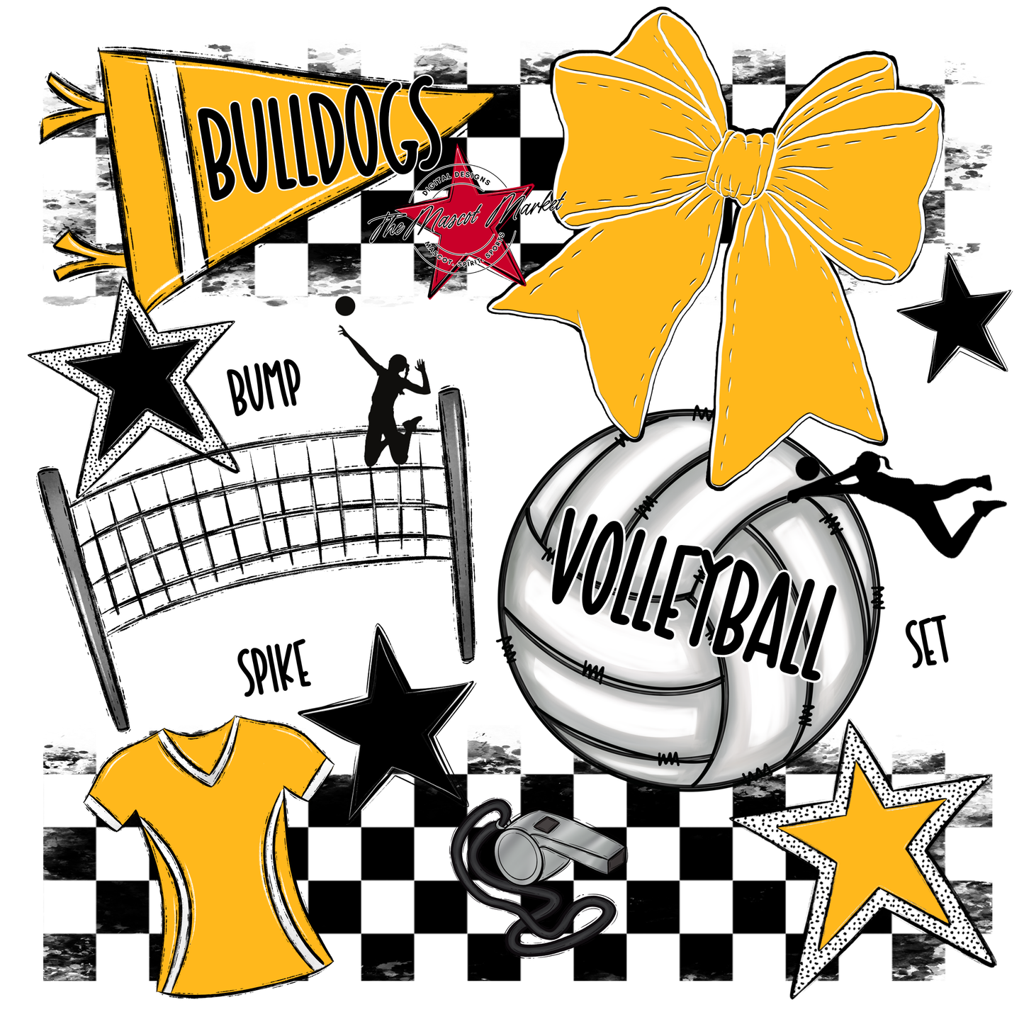 Bulldogs Checkers Volleyball Spirit Design-Yellow