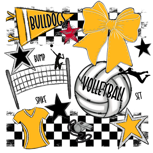 Bulldogs Checkers Volleyball Spirit Design-Yellow
