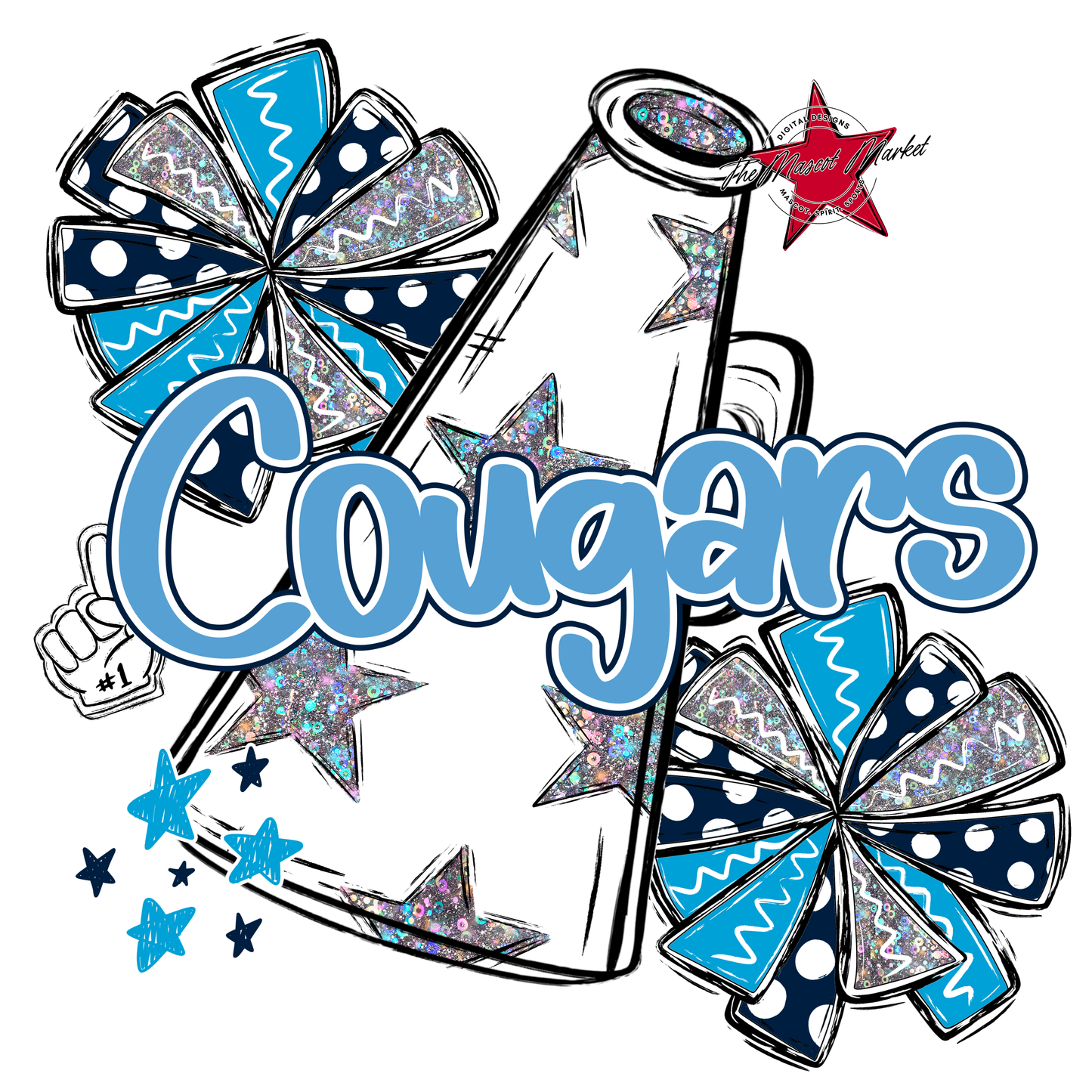 Cougars Alpha Megaphone Design-Navy-Carolina Blue