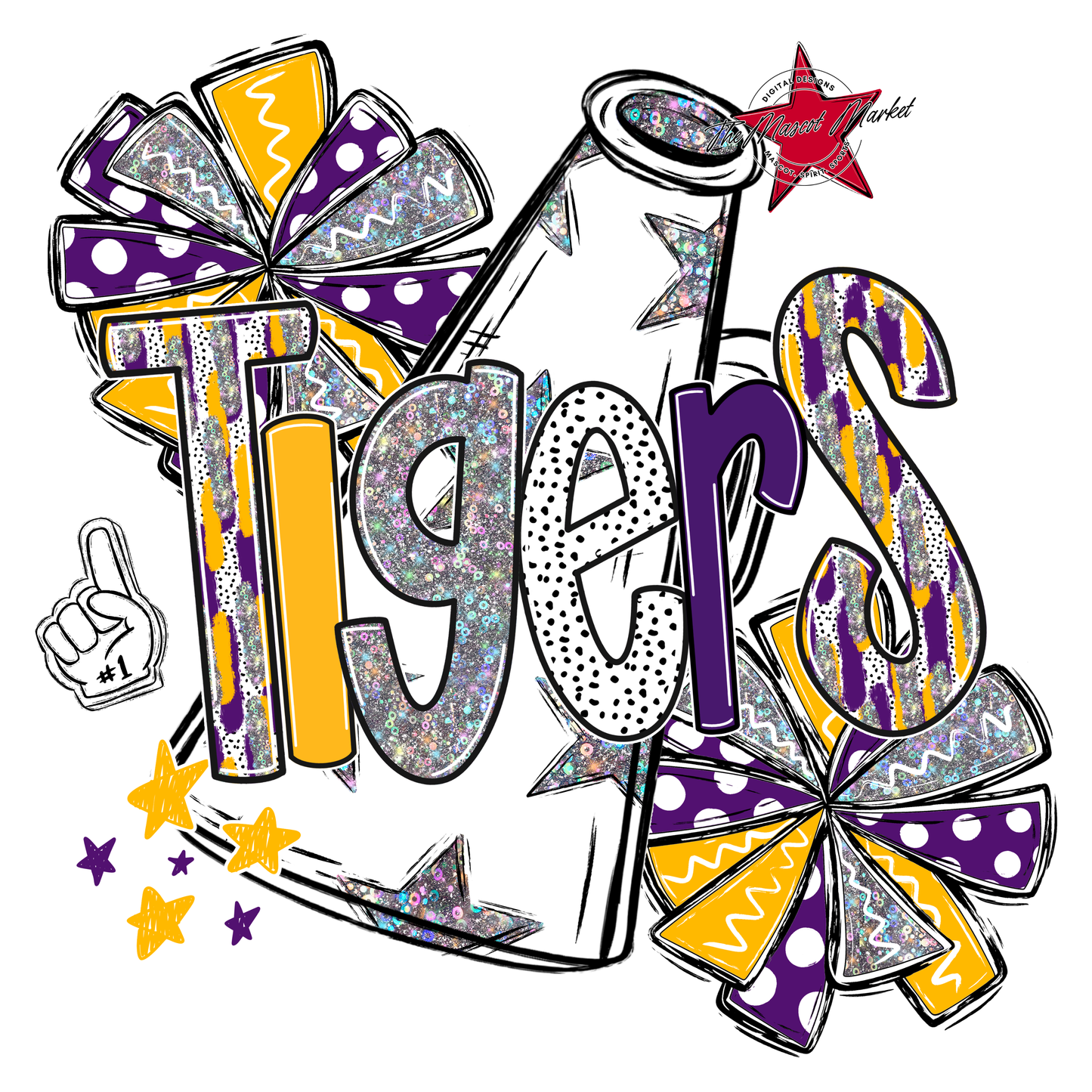 Tigers Cheer Megaphone Scrape-Purple-Yellow