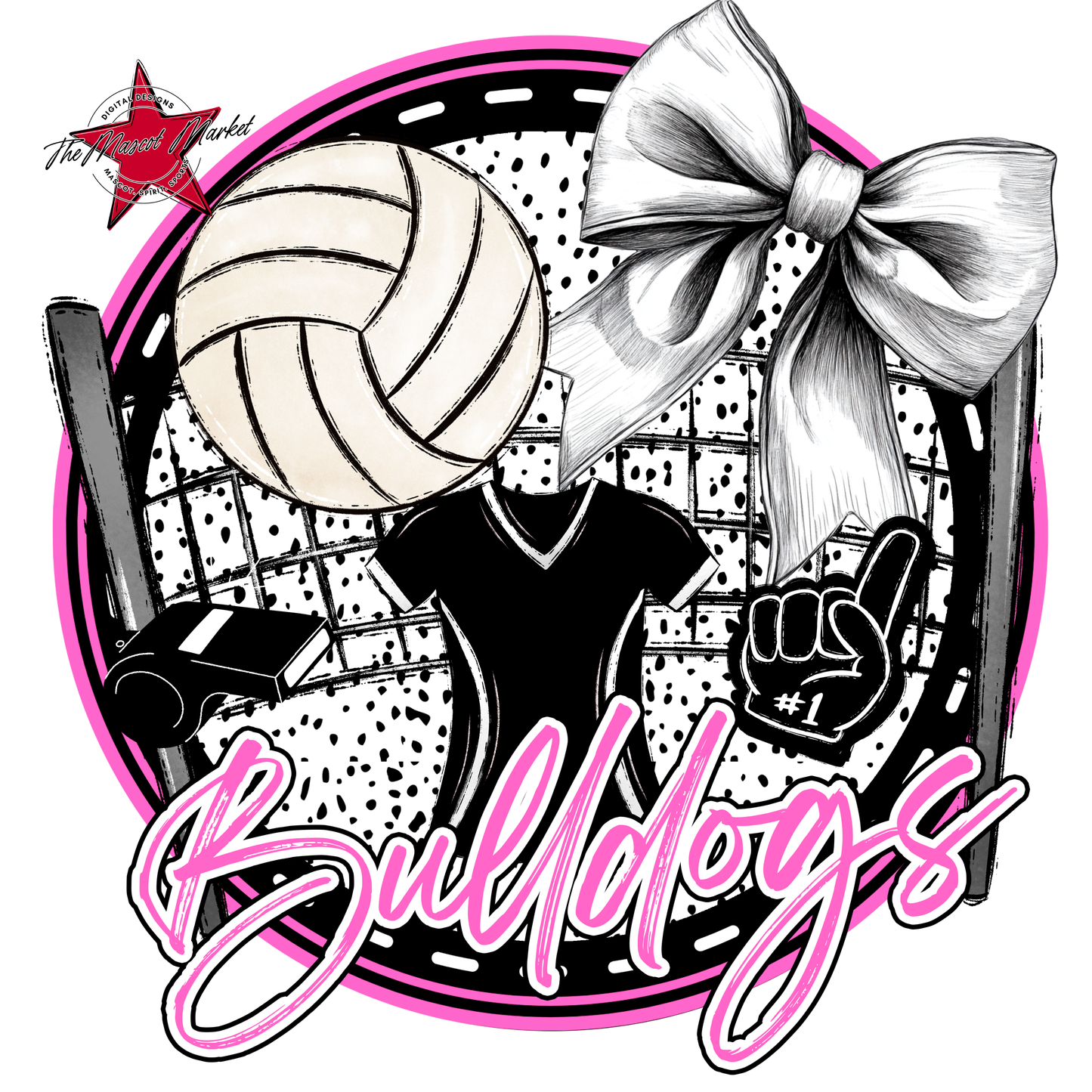 Bulldogs Circle Volleyball Design-Baby Pink